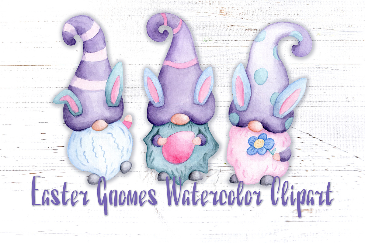 Easter Gnomes Watercolor Clipart, a Decorative Illustration by RabbitAndPencil (Photo 1 of 3)