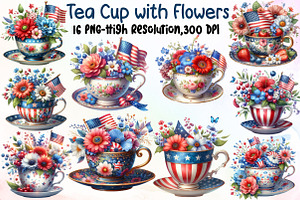 American Tea Cup with Flowers Clipar, an Illustration by Sublimation Artist