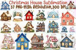 Christmas House Sublimation Clipart, an Illustration by Sublimation Artist