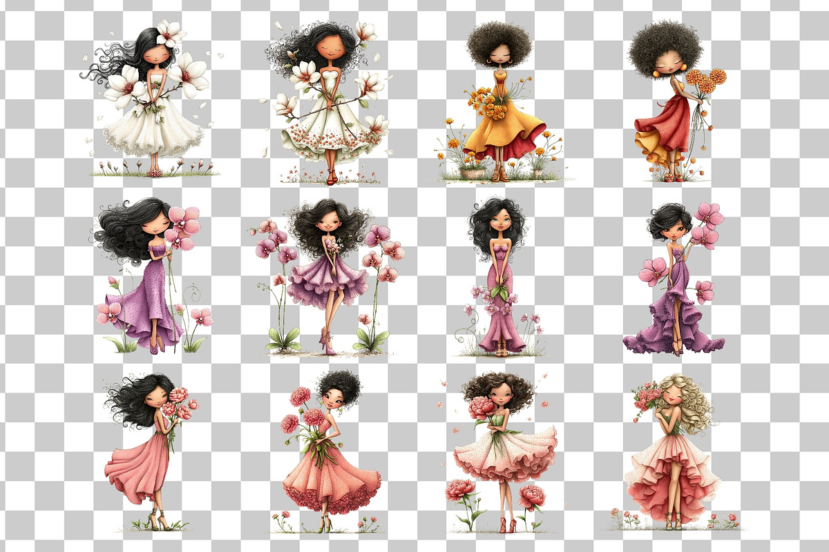 Flower Woman Watercolor Clipart, a Person Illustration by Nicolle's Colorful Art (Photo 5 of 8)