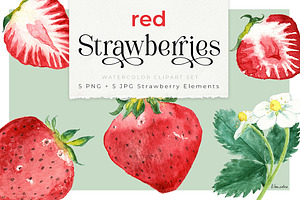 Red Strawberry Watercolor Cliparts
