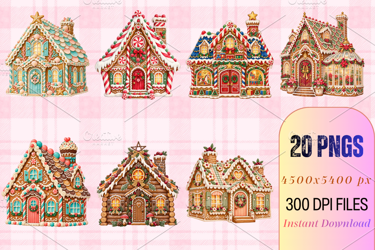 Christmas Gingerbread House Cliparts, a Seasonal Illustration by Ink Gallery (Photo 4 of 13)