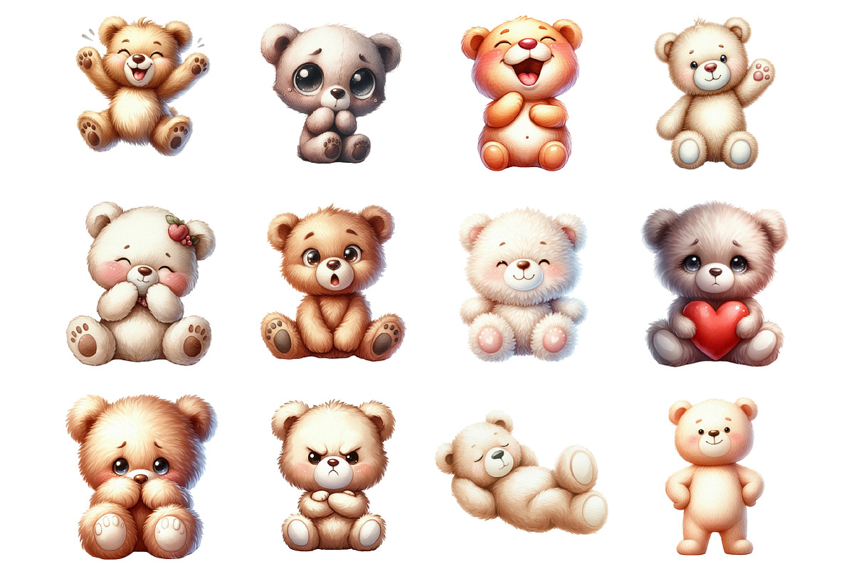 Cute Teddy Bear Emotions Clipart, a Graphic by CitraGraphics (Photo 2 of 4)
