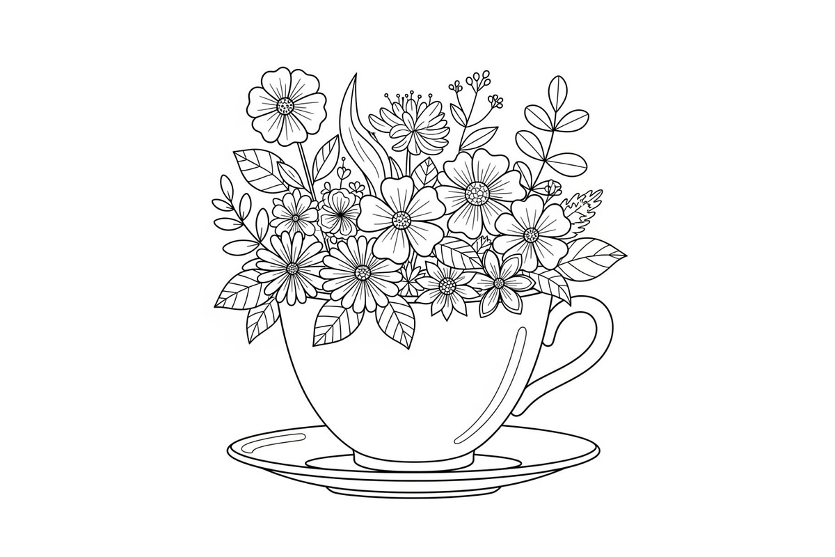 Floral Teacup Line Art Bundle, an Illustration by Gfx_Store (Photo 5 of 51)