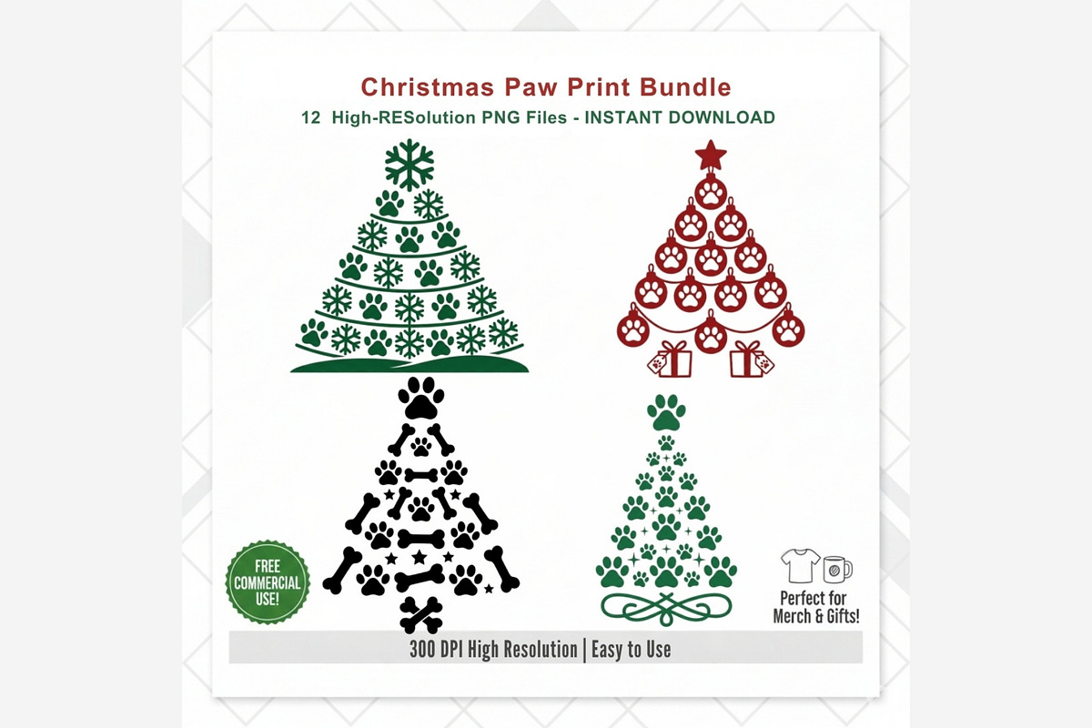 Christmas Paw Print PNG Bundle, a Seasonal Illustration by Tanya Kart (Photo 8 of 9)