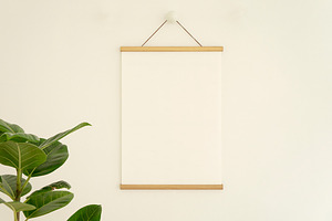 Poster Mockup With Wood Hanger