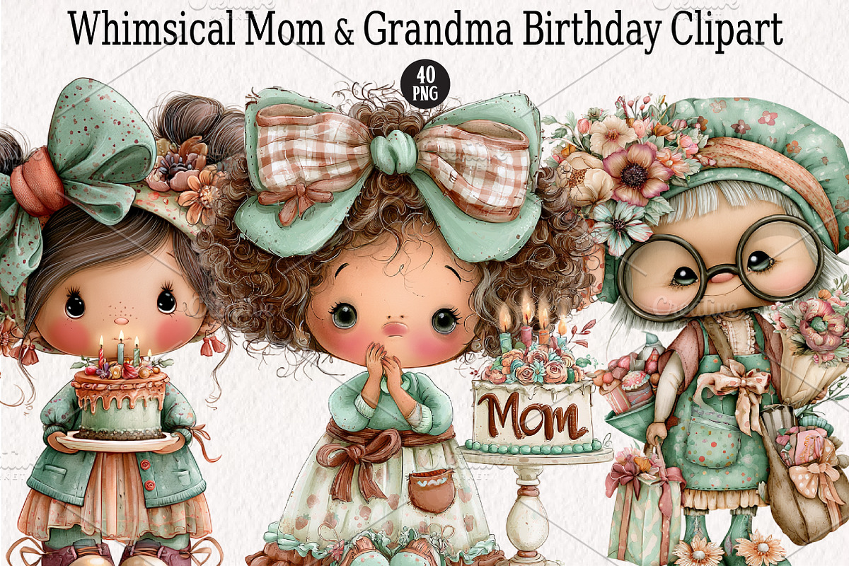 Mom & Grandma Birthday Clipart, a Seasonal Illustration by CreationArt (Photo 1 of 5)