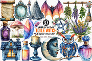 Watercolor Toile Witch Clipart, an Illustration by Canvas Craft (Thumbnail 1 of 8)