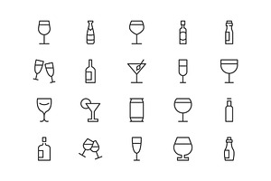 Set Of Simple Alcohol Line Icons.