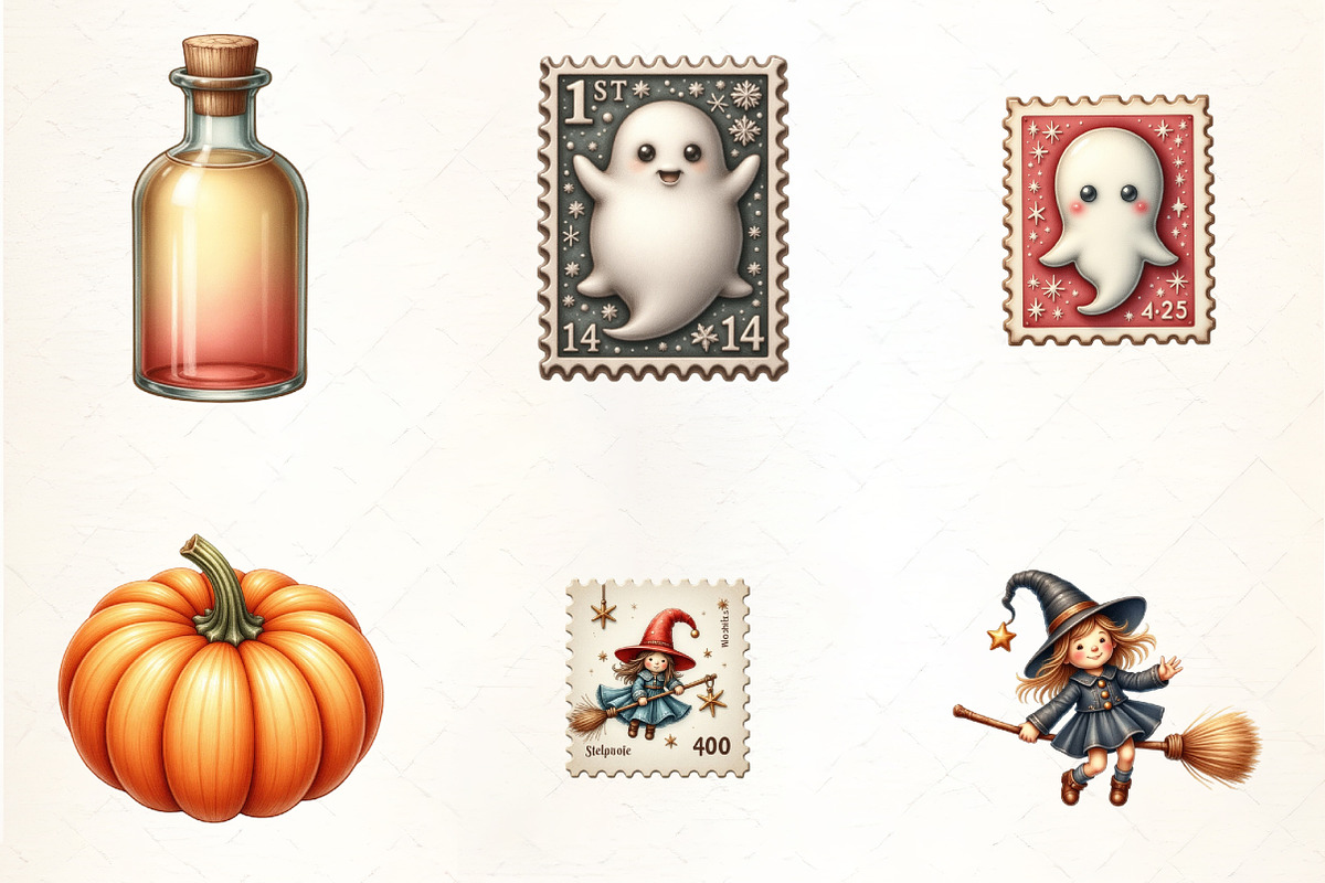 Vintage Halloween Postage Stamp Clip, an Illustration by CrexoraLab (Photo 2 of 5)