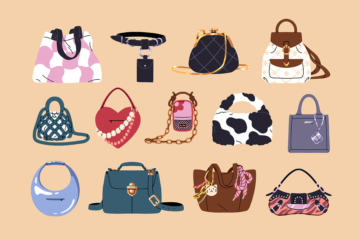 Fashion women's bags set, pattern, an Object Illustration by PaperTrident (Photo 1 of 4)
