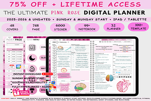 Pink Rose Digital Planner 2025 PDF