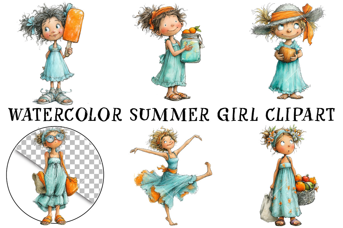 Watercolor Summer Girl Clipart, an Illustration by OK Design (Photo 3 of 6)