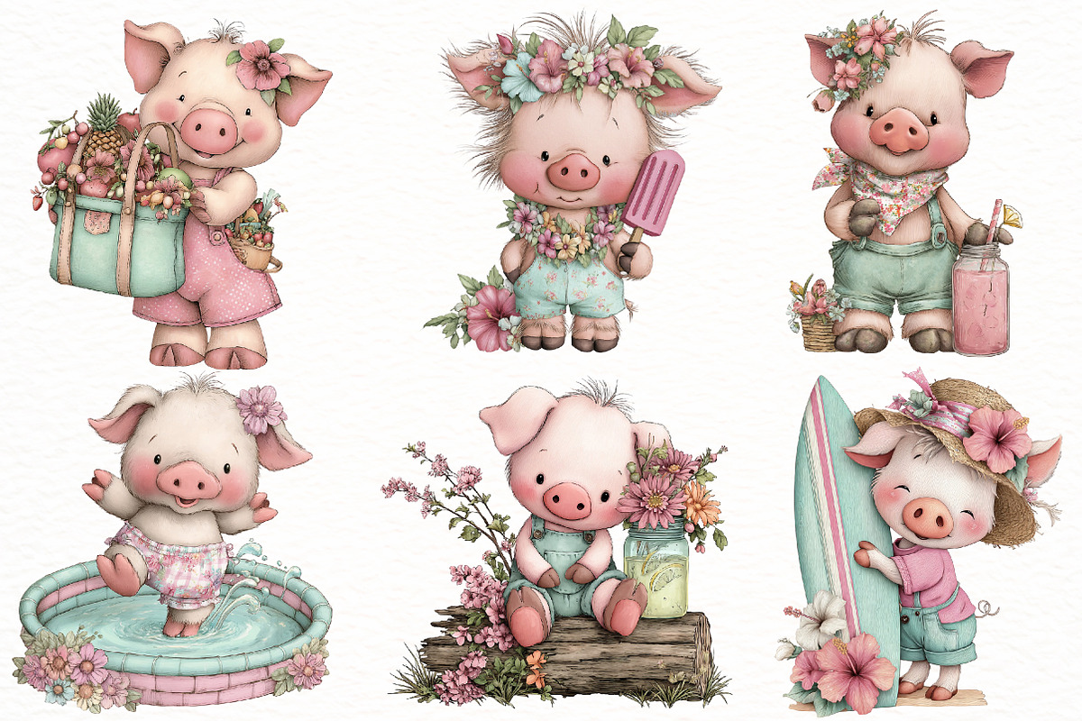 Whimsical summer pig Clipart, an Illustration by Designworld (Photo 2 of 5)
