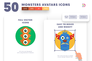 50 Monsters Avatars Icons