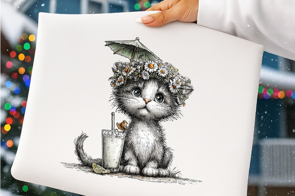 Whimsical Summer Cats Clipart, an Illustration by SinaCreation (Photo 5 of 7)