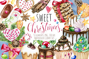 Watercolor Christmas Sweets Clipart