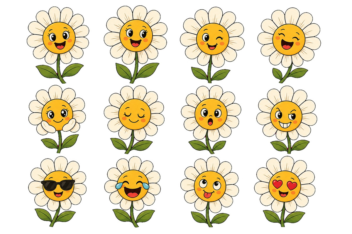 Set of cute cartoon daisy flowers, an Object Illustration by ZinetroN (Photo 3 of 3)