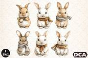 Watercolor Cartoon Rabbit PNG, an Animal Illustration by DreamCafeArt (Thumbnail 1 of 6)