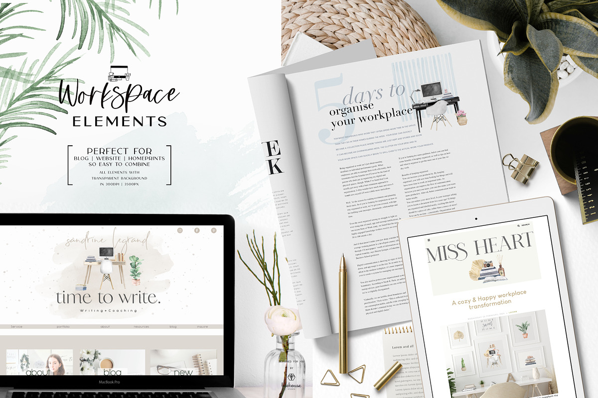Watercolor Workspace Elements, a Decorative Illustration by beehouse studio (Photo 14 of 14)