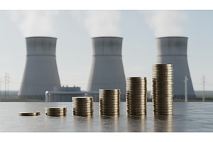 Five ascending stacks of gold coins, a Business Photo by Igor Tichonow