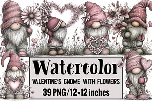 Valentine's Gnome with Flowers Clipa, an Illustration by Design Market
