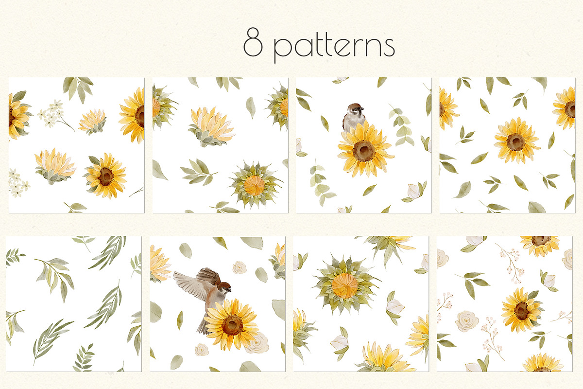 Watercolor Sunflower Set, a Decorative Illustration by Jenteva Art (Photo 7 of 16)