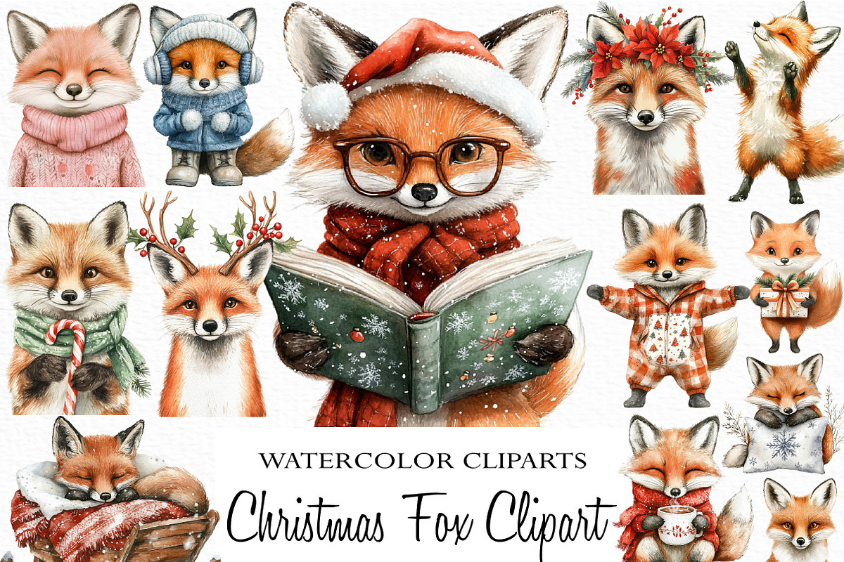 Christmas Fox Clipart Set, an Illustration by Craft Nest (Photo 1 of 6)