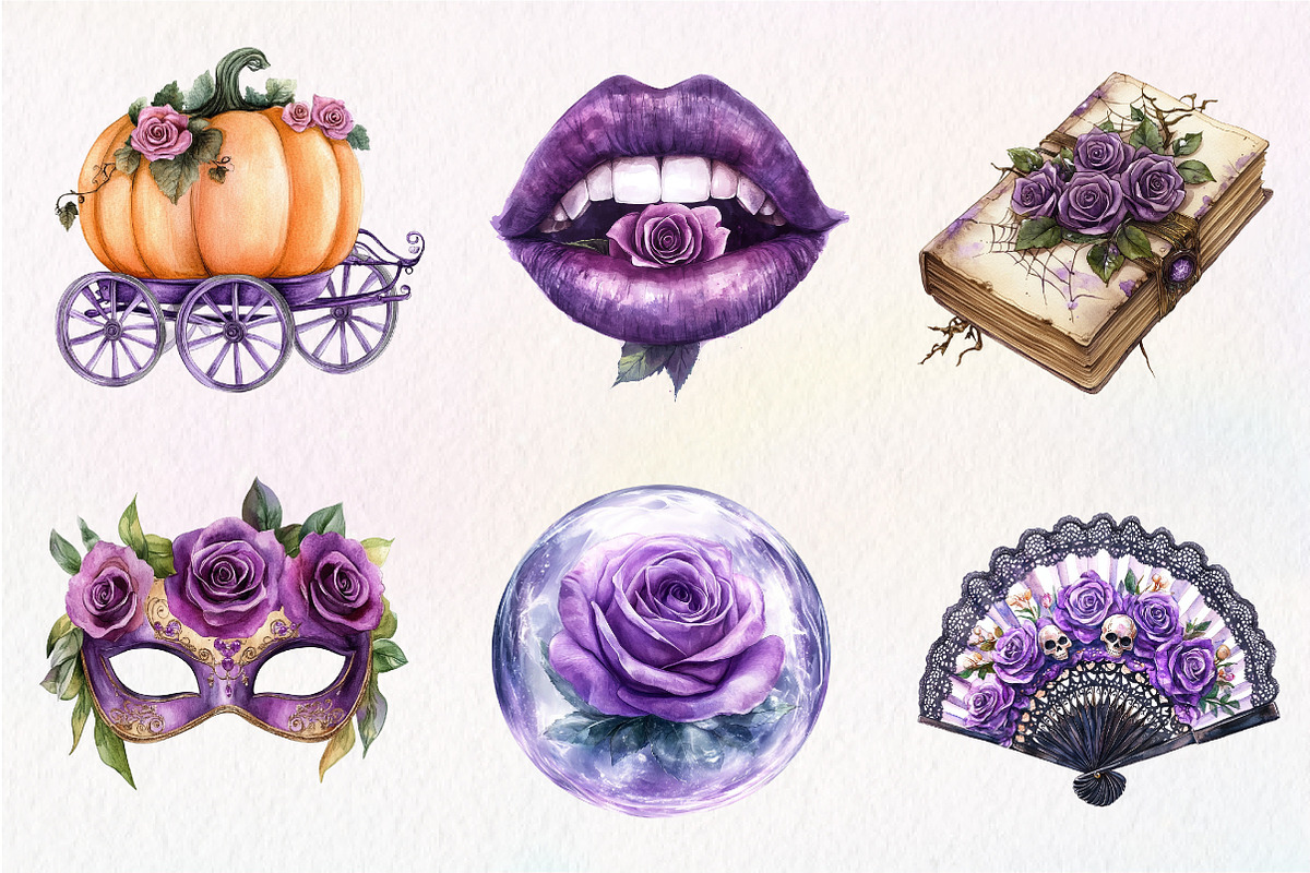Halloween & Purple Roses Clipart, an Illustration by CreationArt (Photo 4 of 9)