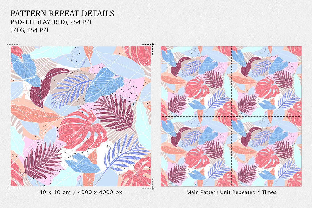 Modern Pastel Tropical Leaves Print, a Pattern Graphic by Gullenda (Photo 2 of 6)
