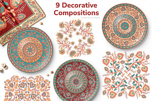 KALAMKARI. Vector Set Ornaments.