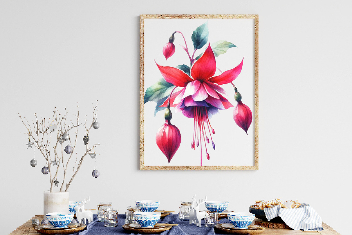Watercolor Fuchsia Flowers Clipart, a Work Illustration by Dream Creation (Photo 3 of 4)
