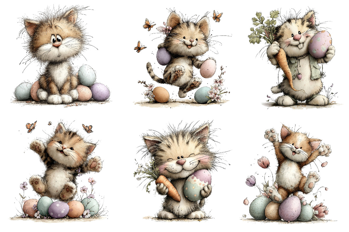 Whimsical Easter Cats Clipart, an Illustration by Dream Creation (Photo 3 of 7)