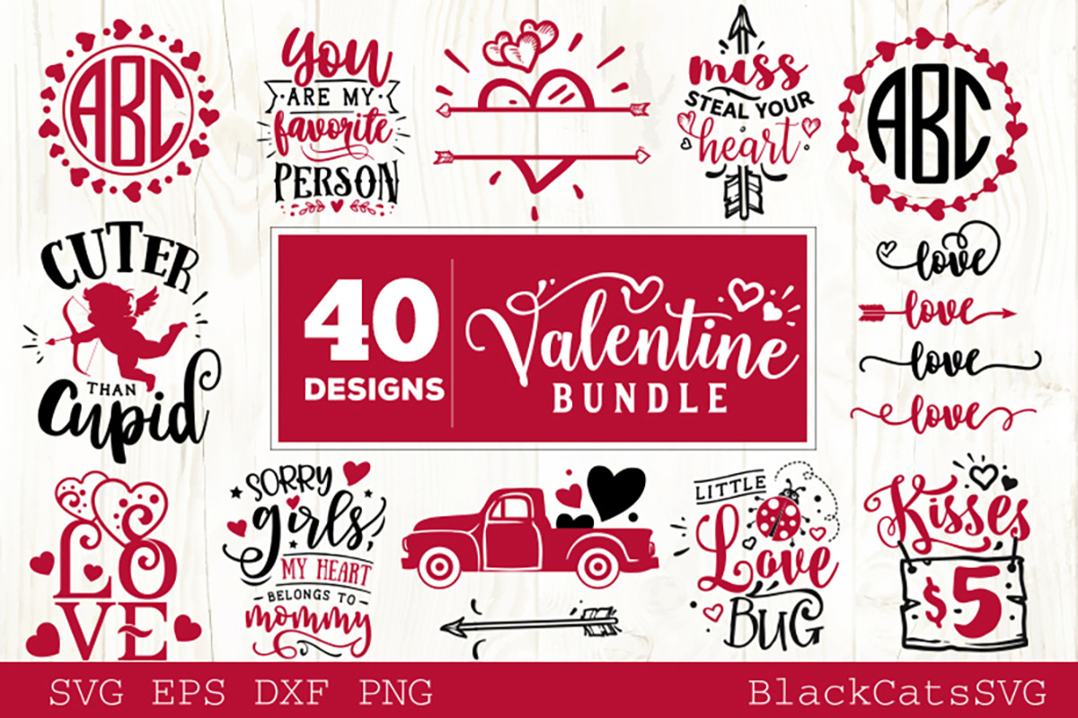 Valentines Day SVG bundle 40 designs, an Illustration by BlackCatsMedia (Photo 1 of 6)
