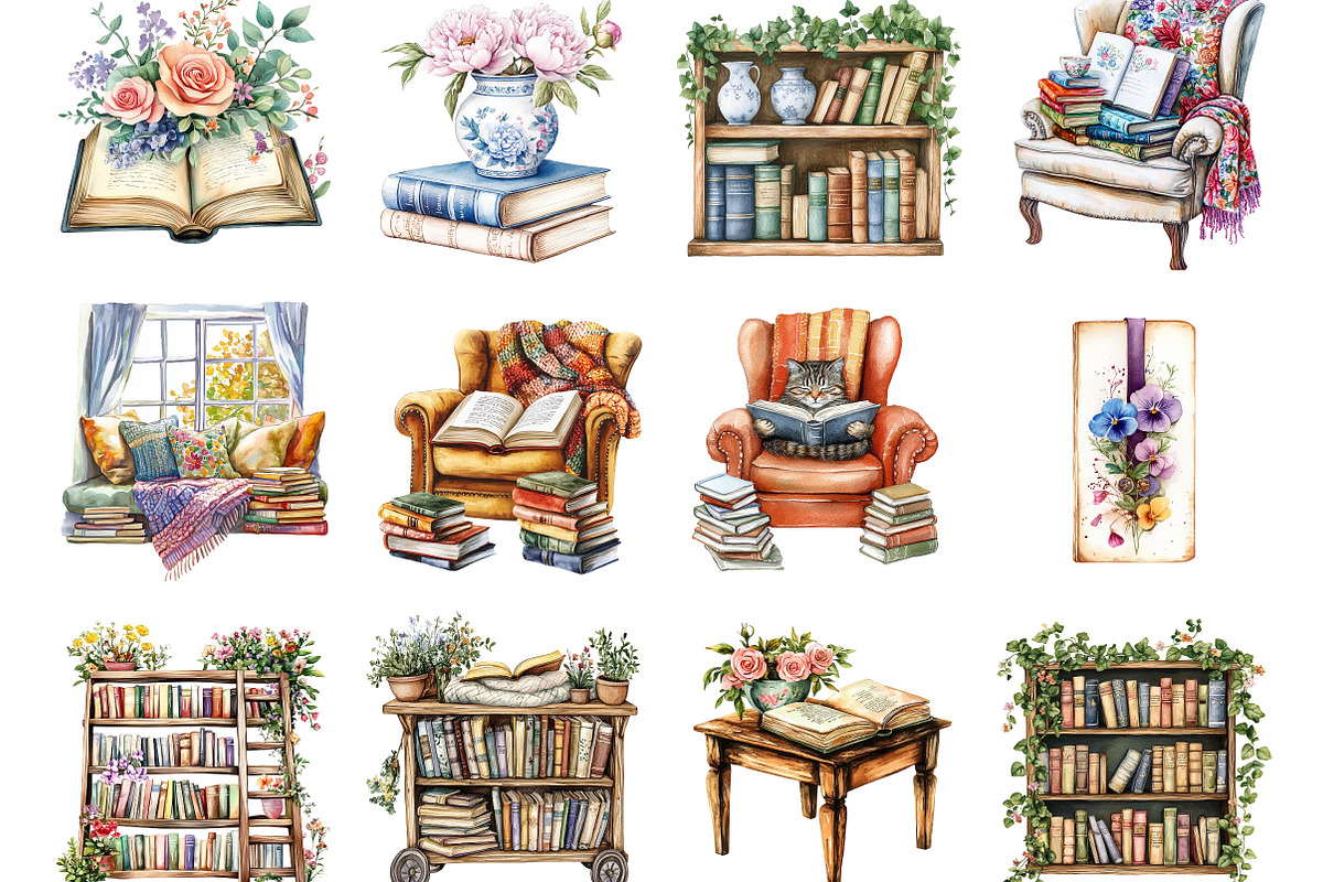 Book Lover Girl Reading Clipart, a Seasonal Illustration by Designking (Photo 2 of 5)