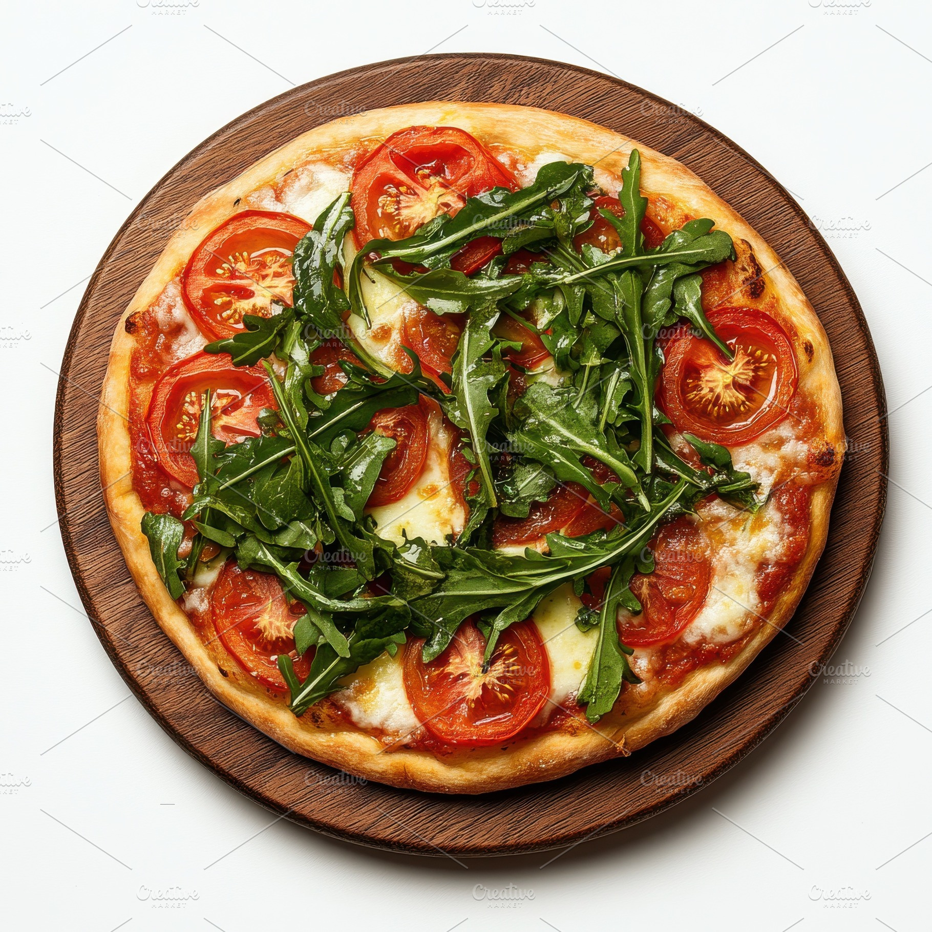 Margherita pizza garnished with toma, a Food & Drink Photo by Pixeness Studio