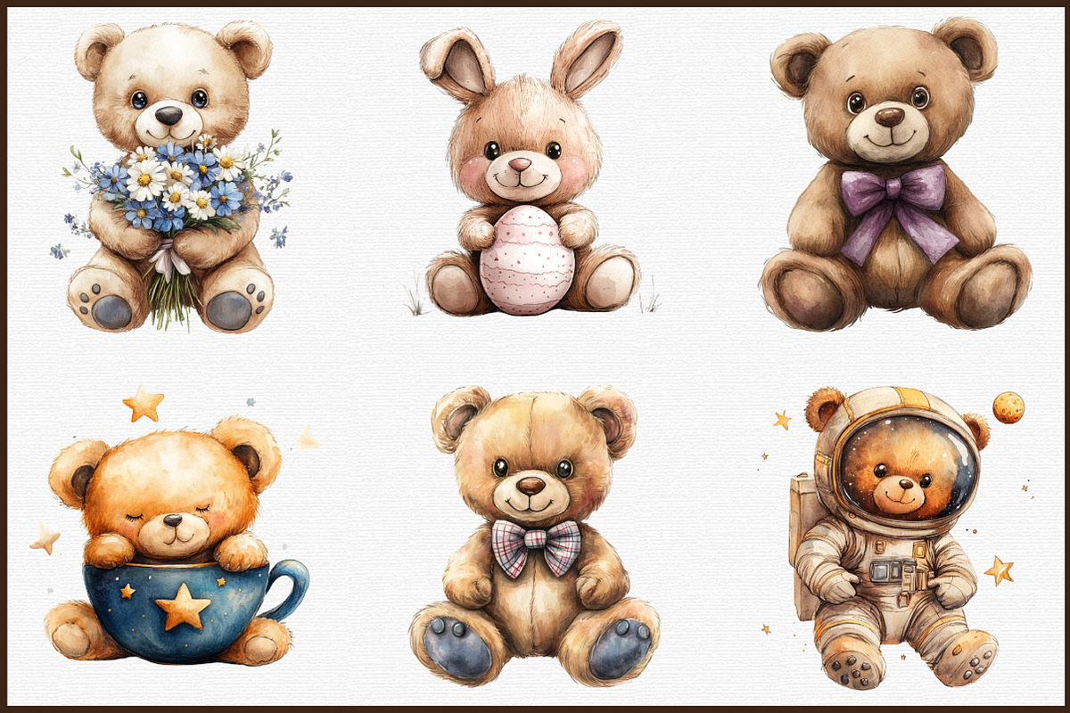 Teddy Bear Watercolor Clipart, an Illustration by Sublimation Artist (Photo 3 of 6)