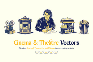 Cinema and Theatre Icon Set, a Decorative Illustration by Creative Stall