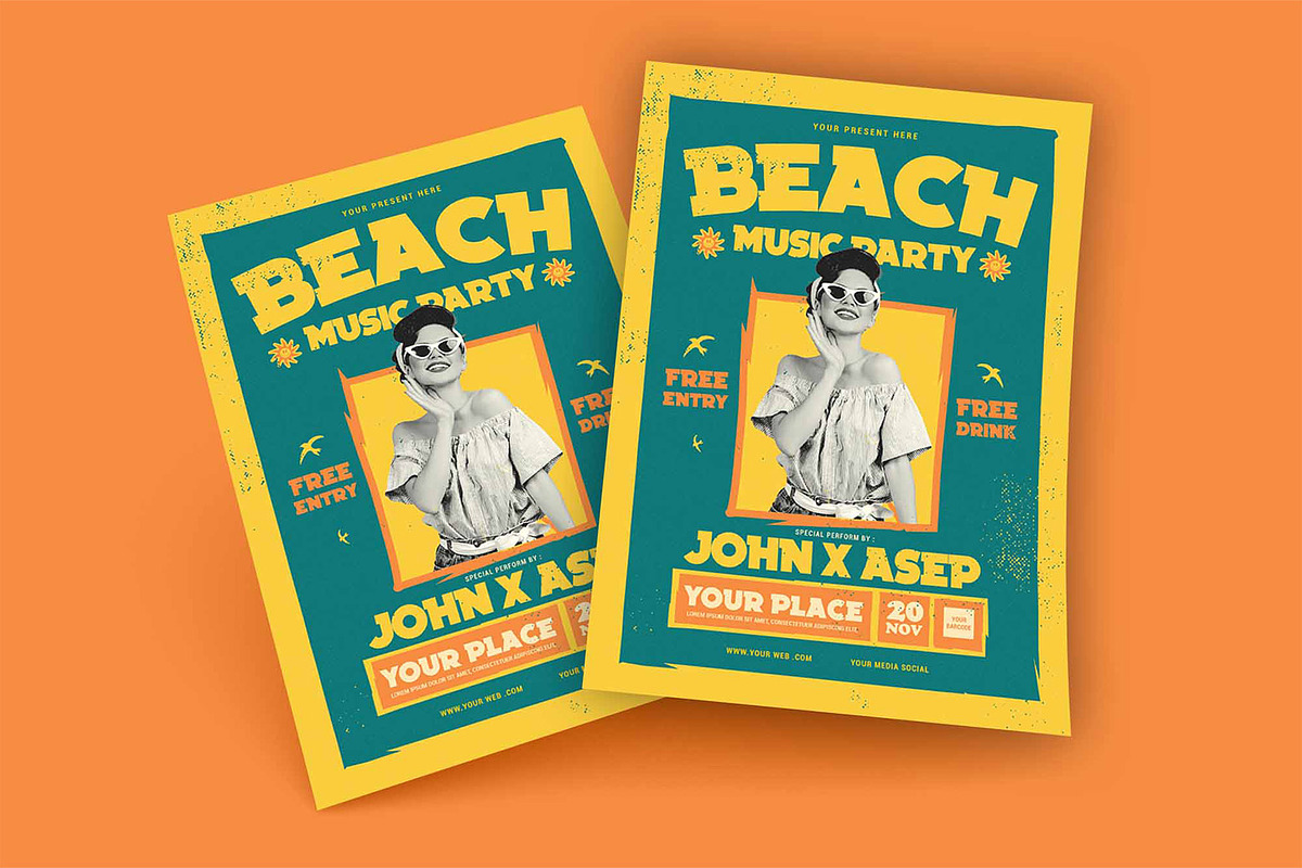 Green Retro Beach Music Party Flyer, a Flyer Template by megarez (Photo 3 of 3)