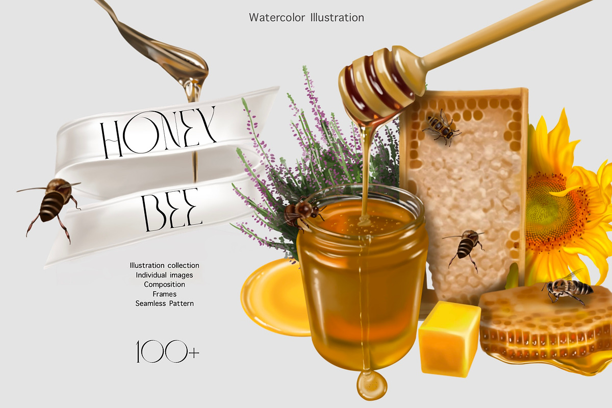 Honey Bee - Watercolor Breakfast, an Illustration by NNclipart (Photo 1 of 8)
