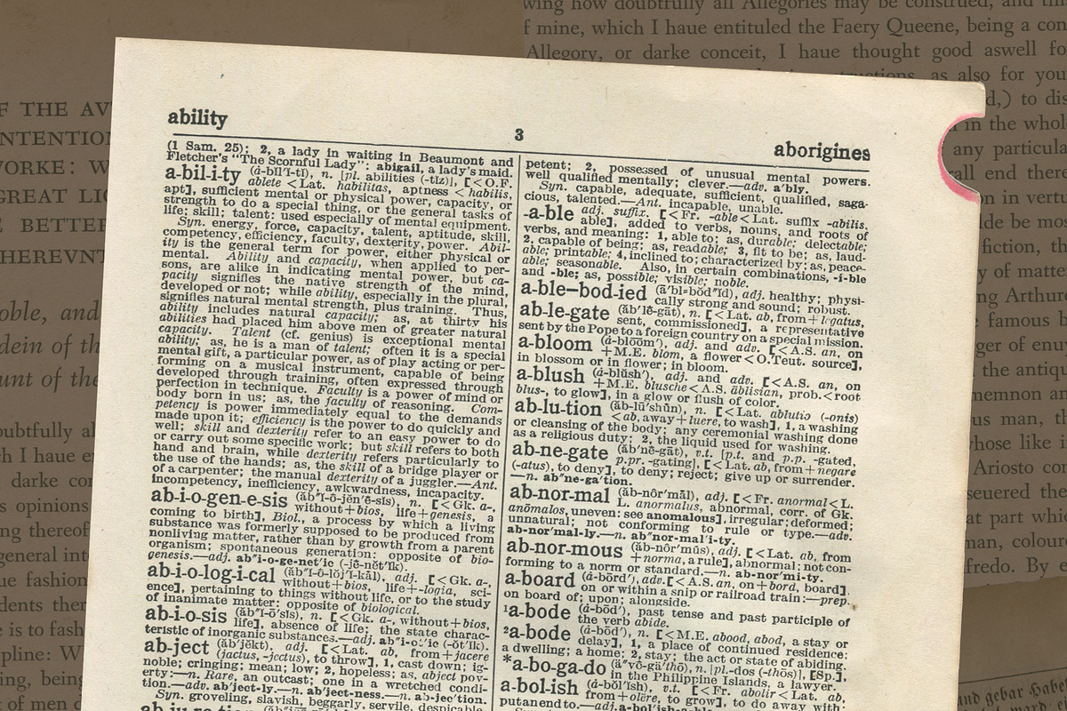 Vintage Dictionary Page, Letter A, a Texture Graphic by Shotts Studios, image size:1200x800