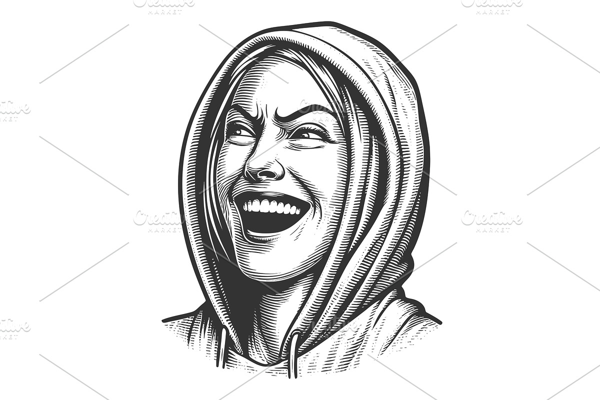 Happy Woman Laughing in Hoodie, a Person Illustration by AlexArt