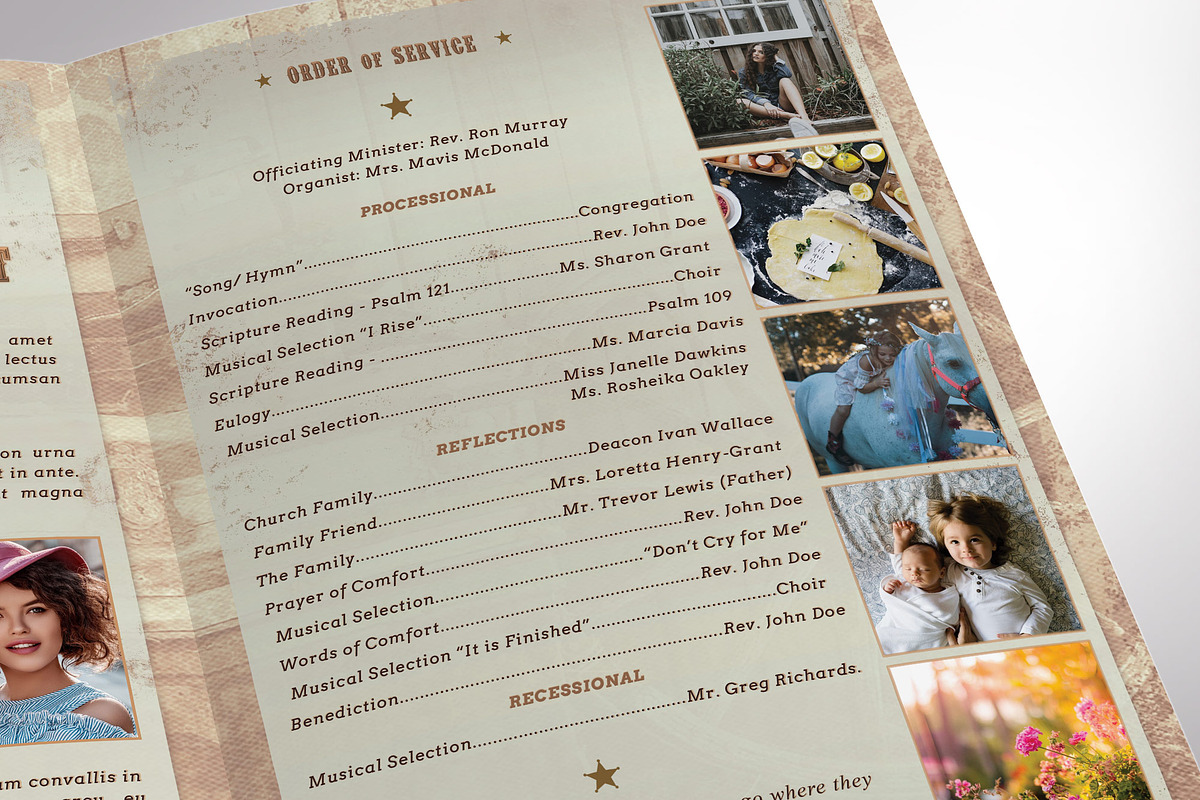 Cowgirl Tabloid Funeral Program, a Brochure Template by Four C Graphic (Photo 7 of 10)