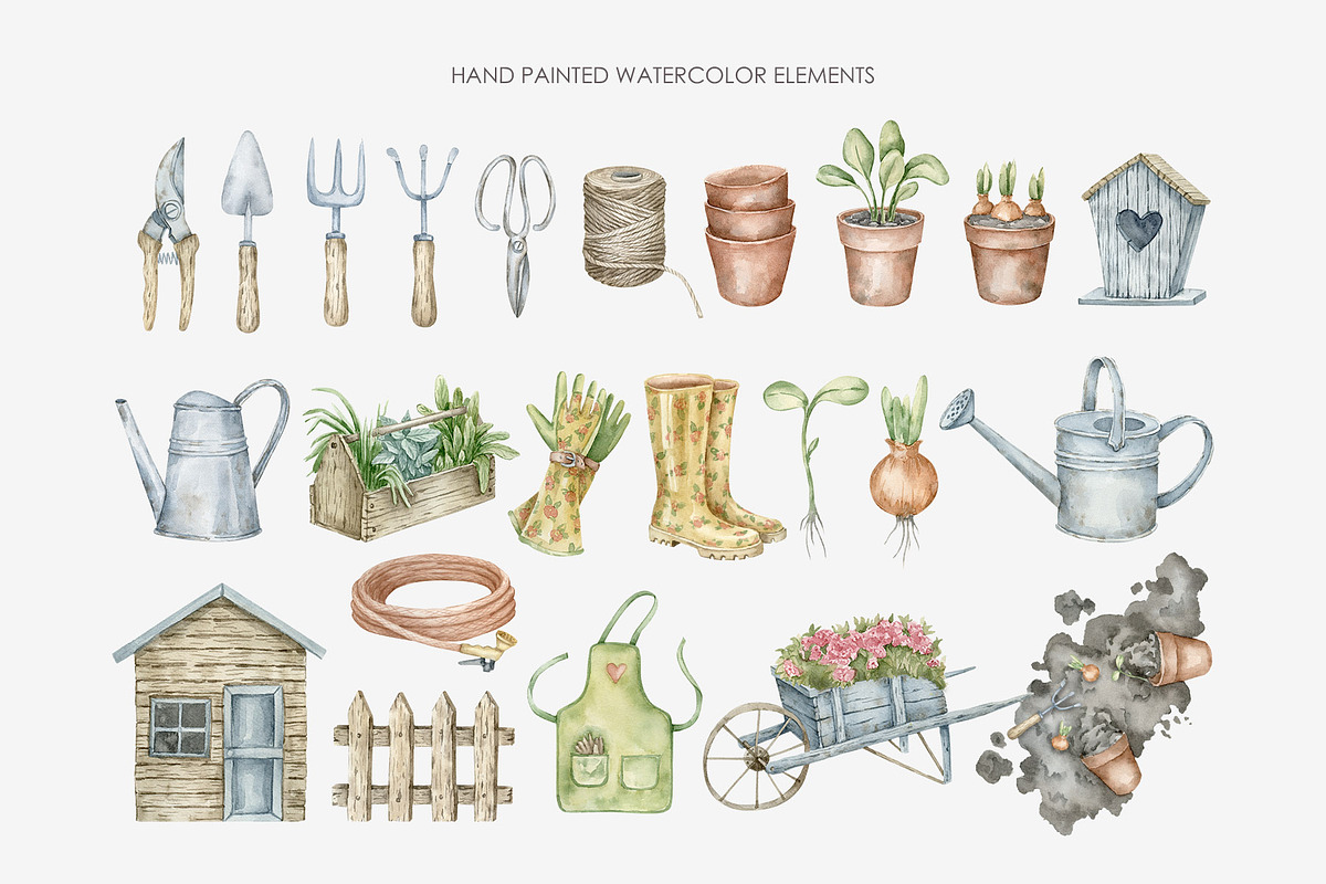 Watercolor gardening clipart, an Illustration by AquarelleSpace (Photo 2 of 4)