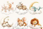 Watercolor Animals in Clouds Clipart, an Animal Illustration by SparkyDesignsUS (Thumbnail 3 of 9)
