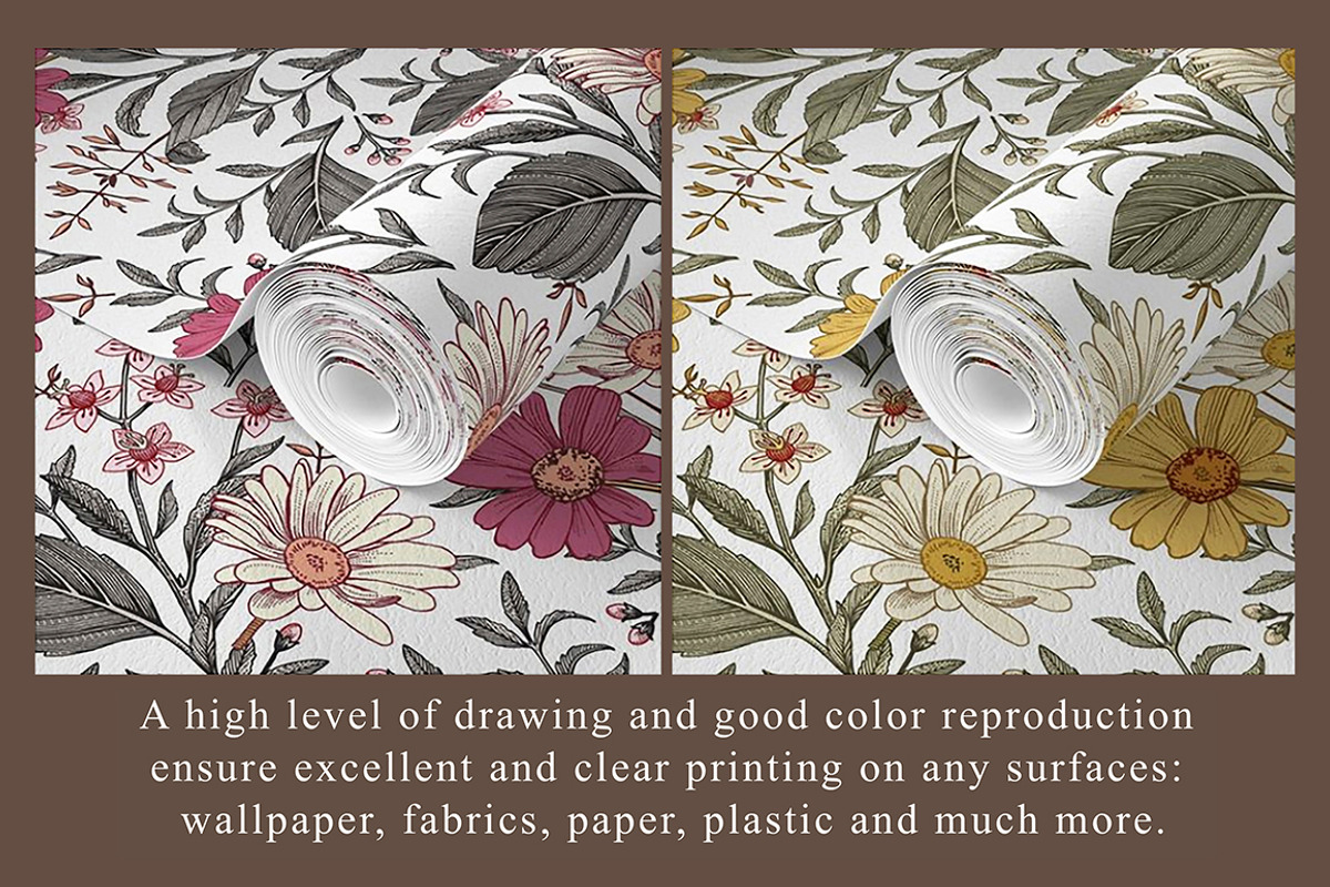 Set Seamless Flowers Chamomile daisy, a Pattern Graphic by Vintage (Photo 5 of 17)