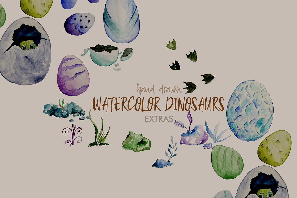 Hand drawn Watercolor Dinosaurs, a Pattern Graphic by Natsuhisui (Photo 4 of 6)