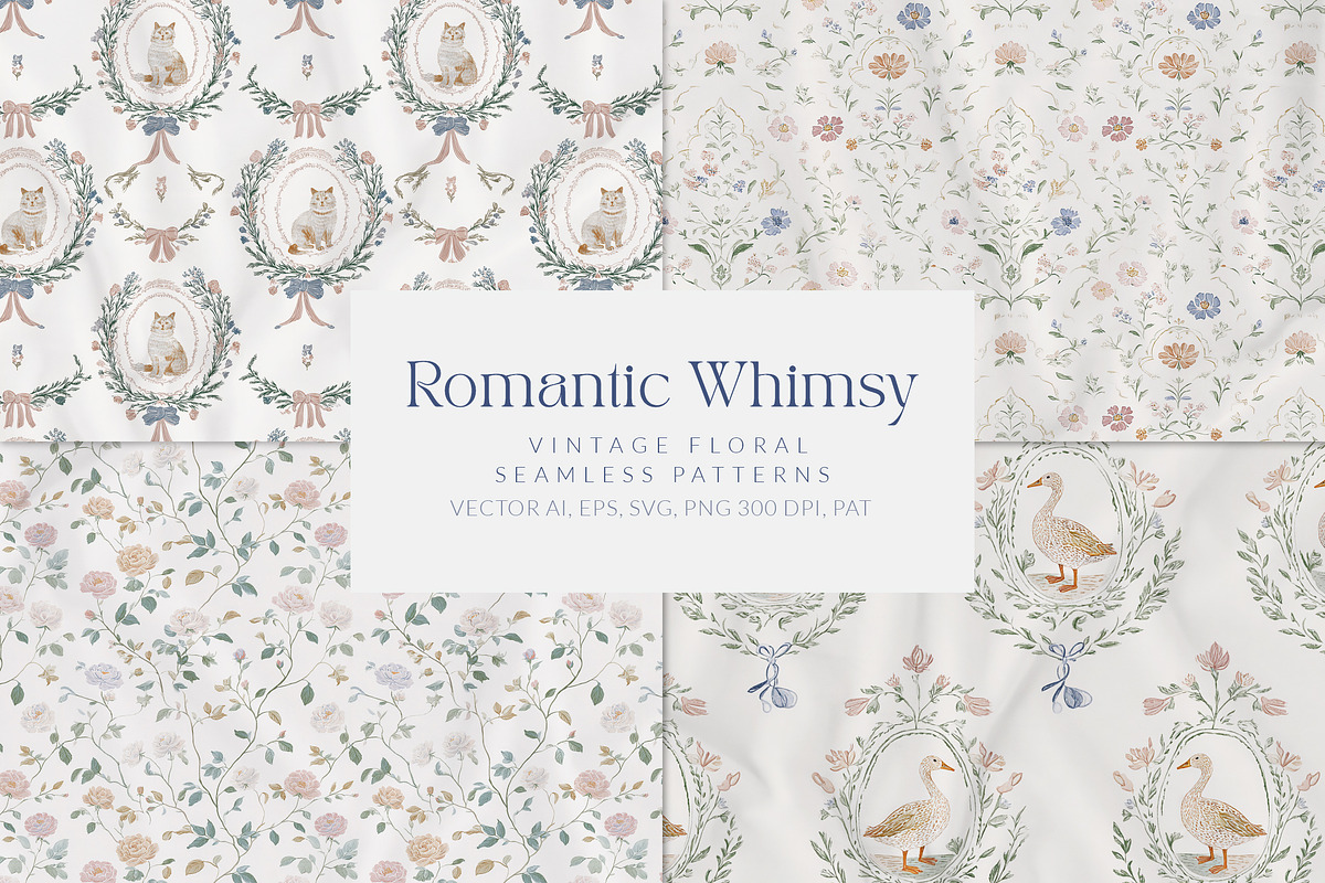 Romantic Whimsy Seamless Patterns, a Pattern Graphic by Olya Creative (Photo 1 of 14)