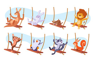 Animals swing. Funny cartoon, an Animal Illustration by Onyx