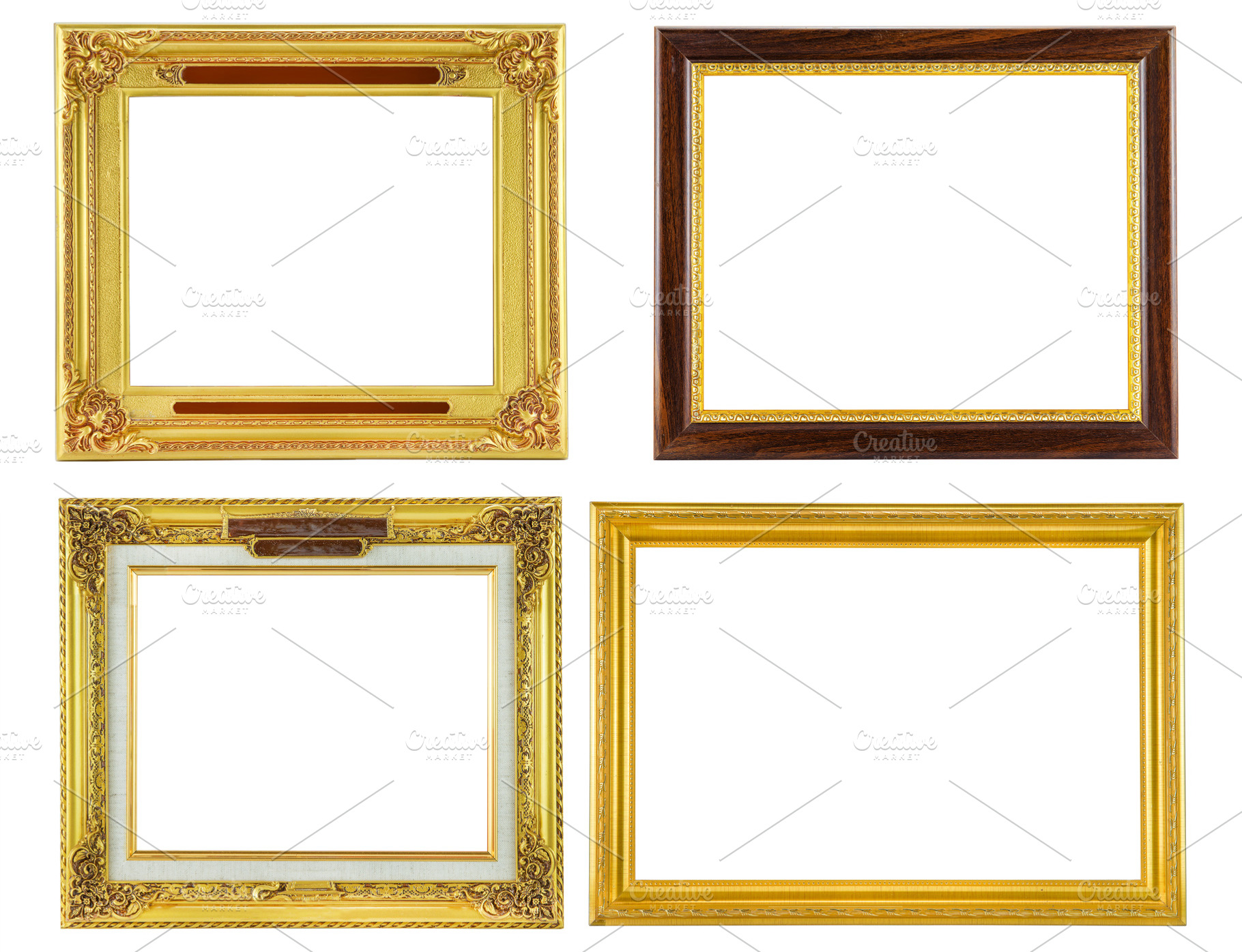 Gold and wood picture frame featuring frame, vintage, and isolated, an Arts & Entertainment Photo by jakkapan